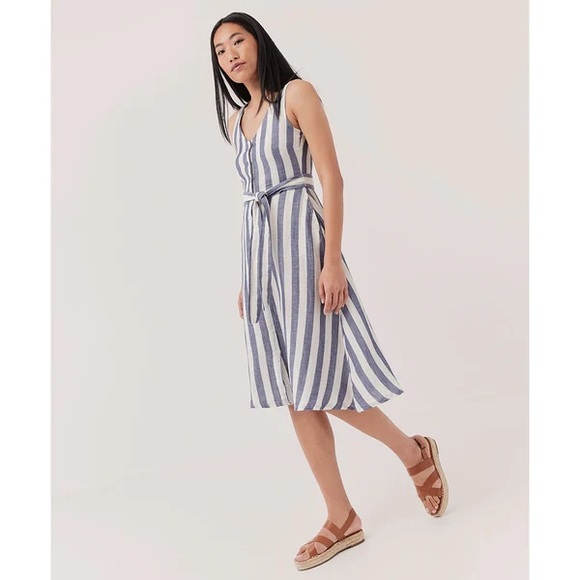 Pact Dresses & Skirts - NWT Pact Organic Stripe Tie Waist Harbour Midi Dress size Large